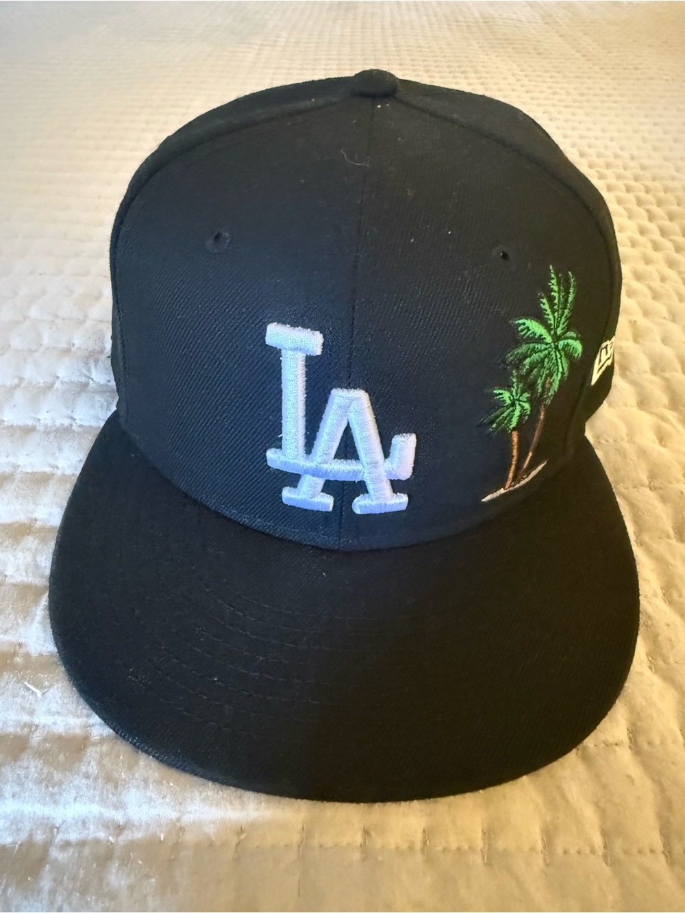 New Era Black LA Logo Cap with Green Palm Embroidery